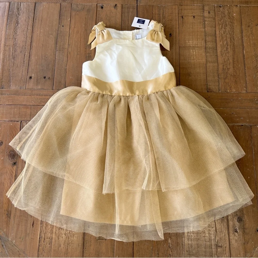 Janie and jack metallic gold colorblock tulle party dress nwt